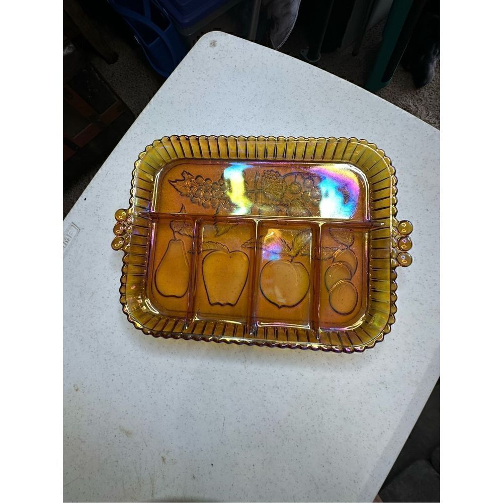 Indiana Glass Fruit Pattern Iridescent Platter 10x9 inches